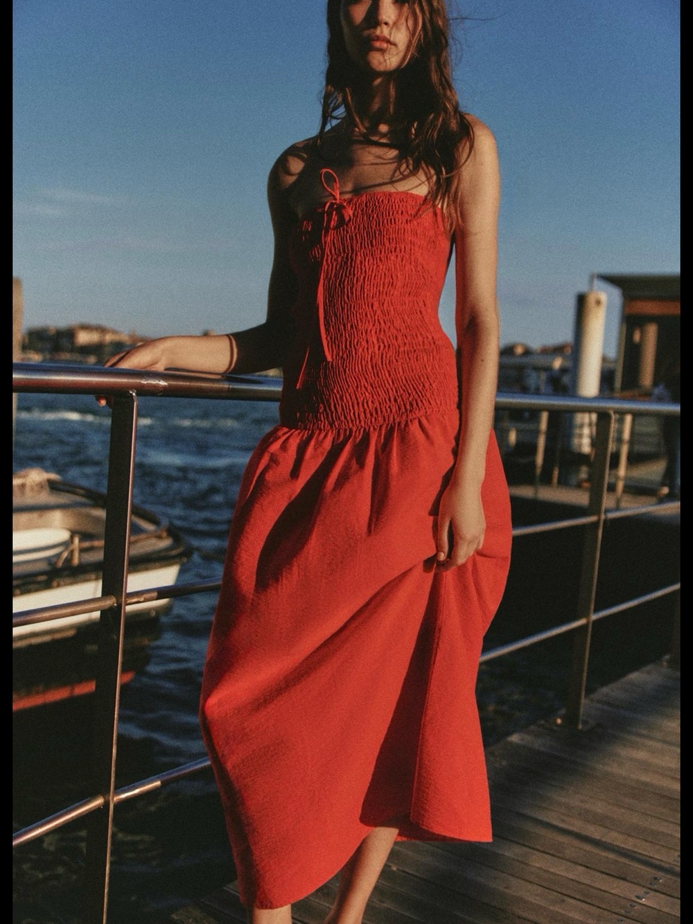 Zara NWT ❗️Red Strapless Smocked Midi Dress